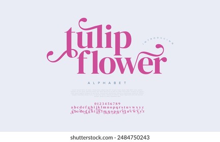 Tulipflower premium luxury elegant alphabet letters and numbers. Vintage wedding typography classic serif font decorative vintage retro. creative vector illustration