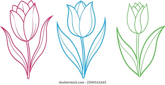 Tulip-flower vector art design lone art 3 color