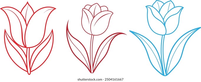 Tulipán-flor de Arte vectorial de diseño de arte solitario 3 color