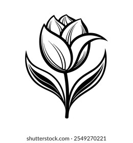 tulip-flower-black-line-work vector-illustration, this is a editable file.