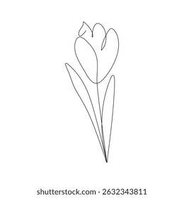 Tulip-inspired single flower with sleek leaves in one line style. Great for modern floral decor or tattoo reference.