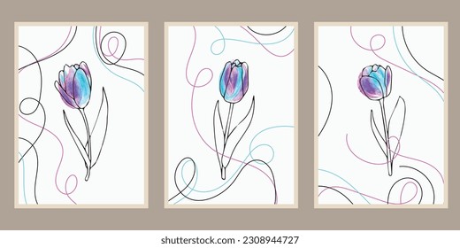 Tulips abstract background vector. Minimal flower watercolor design for wall art and home decoration, prints, cover and wallpaper