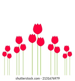 Tulips abstract flowers background vector for international womens day card decoration flat cartoon modern design illustration, red color bouquet pattern for 8 march banner isolated on white 