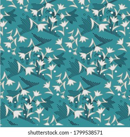 Tulips abstract seamless vector designs. Colourful summer colours in  greens and whites and pale pinks. Design background product for fabric, cover designs, advertisements decors and stationary items.