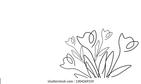 Tulips background one lines drawing, vector illustration.