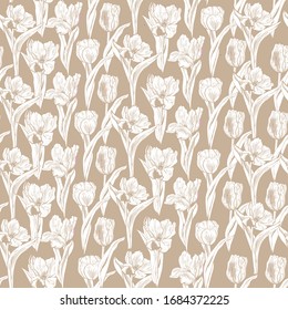  Tulips background.  Seamless pattern with spring flowers.