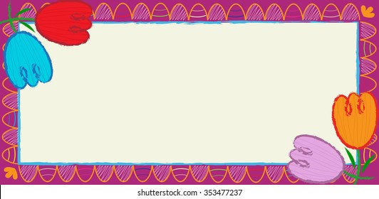 Tulips Banner - Decorative tulips and stylized Easter eggs blank banner. Eps10