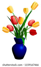 Tulips in the blue vase isolated on white