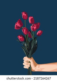 Tulips bouquet with arm vectoral illustration. Bouquet 3