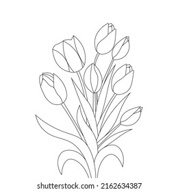 Tulips Bouquet Doodle Freehand Drawing Of Black Design Coloring Page