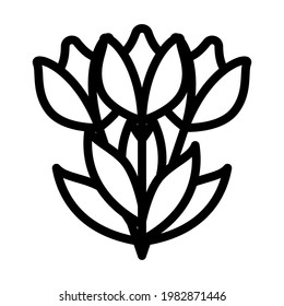 Tulips Bouquet Icon With Tied Bow. Editable Bold Outline Design. Vector Illustration.