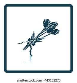 Tulips bouquet icon with tied bow. Shadow reflection design. Vector illustration.