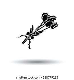 Tulips bouquet icon with tied bow. White background with shadow design. Vector illustration.