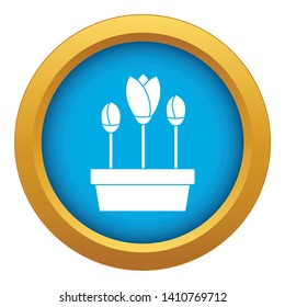Tulips in box icon blue vector isolated on white background for any design