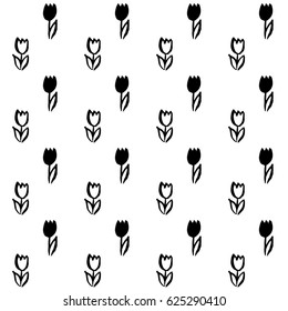 Tulips Brush Seamless Pattern. Vector Illustration of Nature Spring Background.