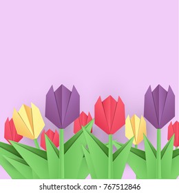 Tulips Design as floral background. paper art and craft style.