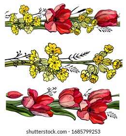 Tulpen Festivals.Gelbe und rote Frühling zarten Blumen... Nahtlose Musterbürste. 
