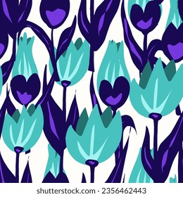Tulipanes. Ilustración plana. Patrón transparente del vector