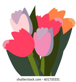 tulips in flat style. Hand drawn vector illustration. 