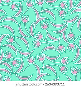 Tulips floral background. Seamless background for fabrics, textiles, packaging and wallpapers. Vector background.