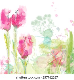 Tulips floral background - watercolor style 
