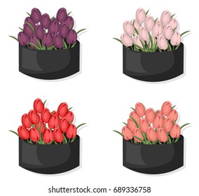Tulips floral bouquet gift card Vector illustration