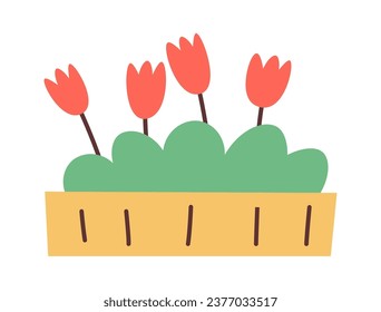 Ilustración del vector de cama de flor de tulipanes