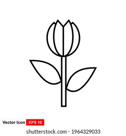 Tulips Flower Flat Icon In White Background.