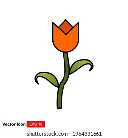 Tulips Flower Flat Icon In White Background