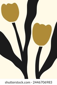 Tulips flower hand drawn organic doodle shapes matisse style, naive art, contemporary backgrounds. flower vector illustration