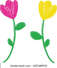 tulips flower kid drawing doodle made with crayon texture hand drawn tulip illustration