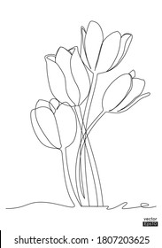 Tulips flower line continuous. Minimalist art. One line drawing. Continuous line drawing. Vector illustration,vector illustration for t-shirt.