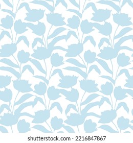 Tulip's flower seamless pattern for textile design. Spring floral blue background 