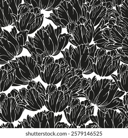 Tulip's flower seamless pattern for textile design, wallpaper. Spring floral vector background