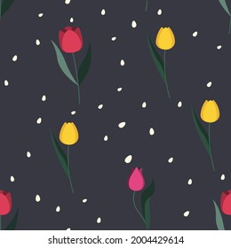Tulips flower seamless patterns. Vector design for paper, cover, wallpaper, fabric, textile, and other project.