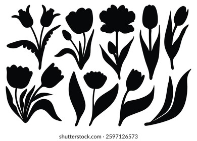 
Tulips flower silhouettes set isolated flat vector illustration on white background
