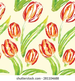 tulips flower watercolor. vector pattern