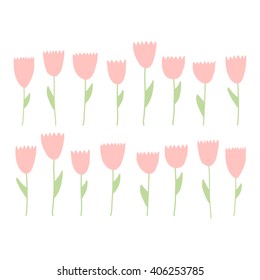 Tulips flowers - hand drawn illustration. Cute flowers - nice design elements. Baby's art. Child's art. Naive art. Infantile art. Vector illustration.