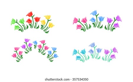 Tulips flowers illustration. Vector set. Isolated spring tulip