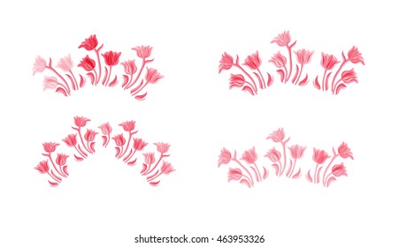 Tulips flowers illustration. Vintage set. Isolated spring vintage red  tulip