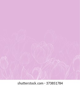 Tulips - flowers and leaves. Vector line drawing. Wallpaper.