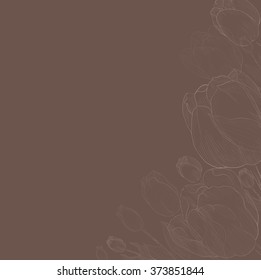 Tulips - flowers and leaves. Vector line drawing. Wallpaper.