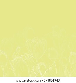 Tulips - flowers and leaves. Vector line drawing. Wallpaper.