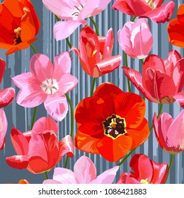 Tulips flowers. The pattern is seamless. Vector illustration.