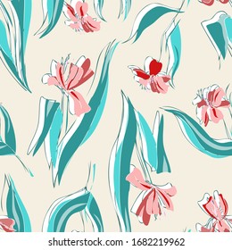 Las Flores De Tulipanes Descartan De Marea. Ilustración dibujada a mano.