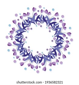 Tulips flowers. Spring. Vector floral frame, background. Bouquet of delicate flowers for wedding design. Flat minimalistic style. Decorative round pattern, wreath. Vector illustration