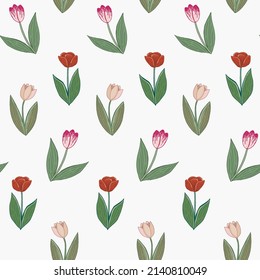 Tulips flowers vector seamless spring pattern