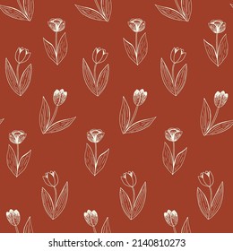 Tulips flowers vector seamless spring pattern