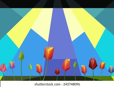 tulips in front of an abstract background