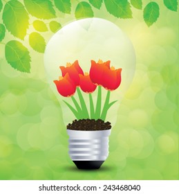 Tulips grow in a light bulb. Vector illustrations.